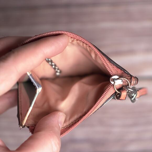 Coach Pastel Rainbow Wristlet Wallet w/ Key Chain Coral Leather Strap & Lining - Picture 4 of 10